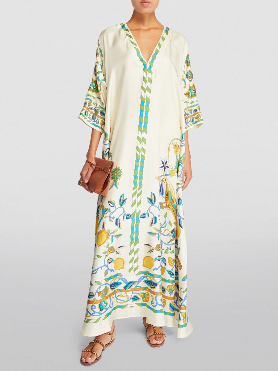 Silk Lemon Print Maxi Dress