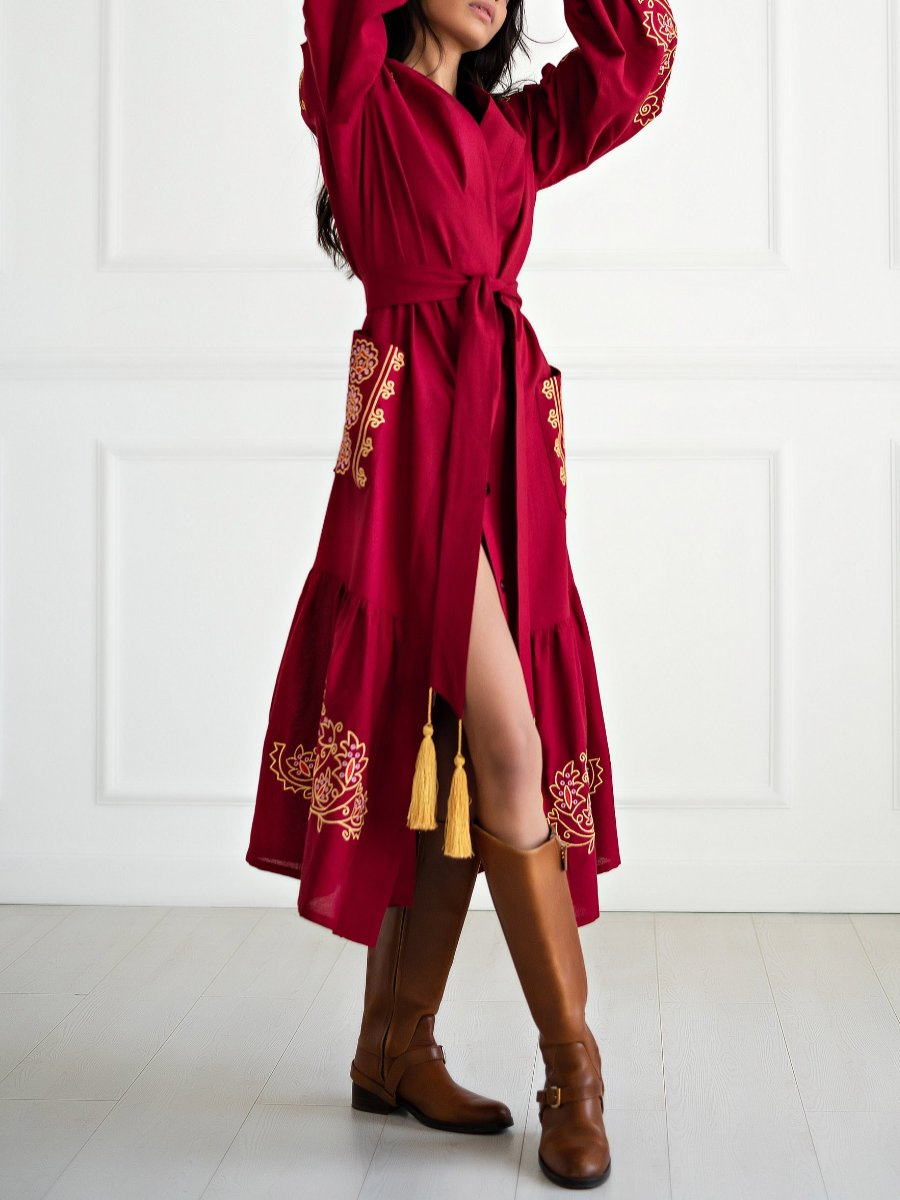 Oriental Garden Red Maxi Dress