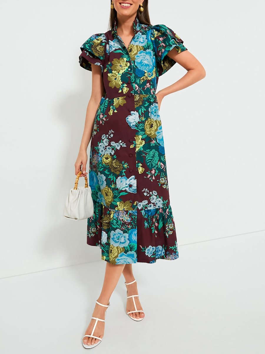 Oxblood Verdant Floral Midi Dress