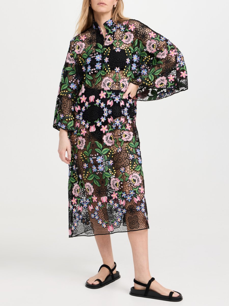 Floral Embroidery Midi Dress