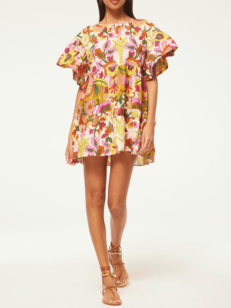 Floral Flutter Sleeve Mini Dress