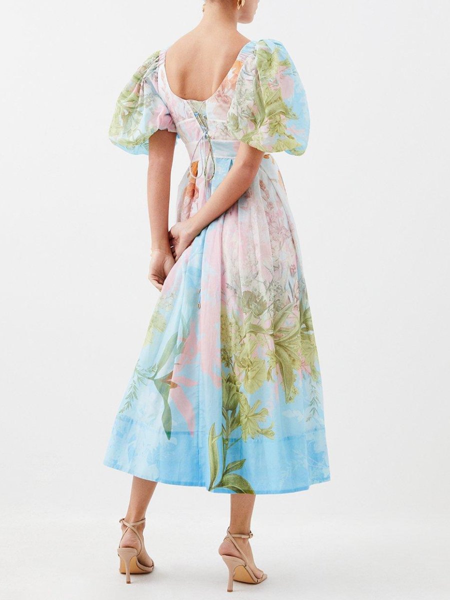 Floral Ombre Botanical Cotton Midi Dress