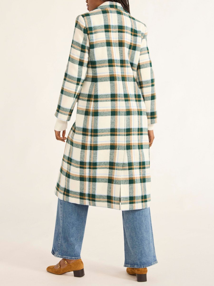 Plaid Wool Blend Long Coat