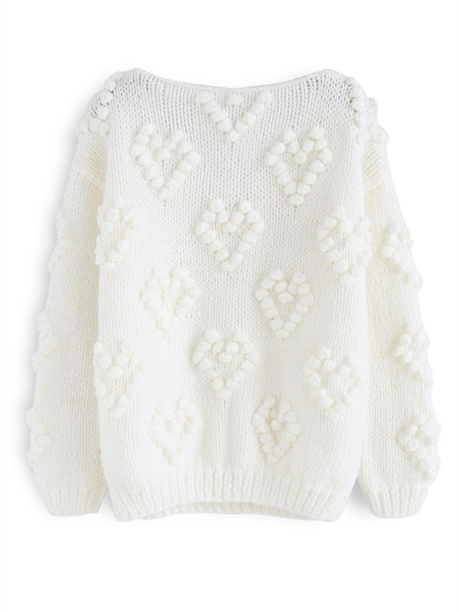 Knit Your Love V-Neck Sweater In White