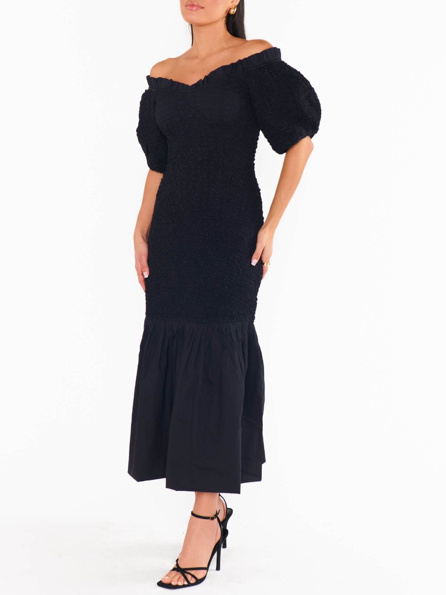 Black Stretchy Fabric Midi Dress