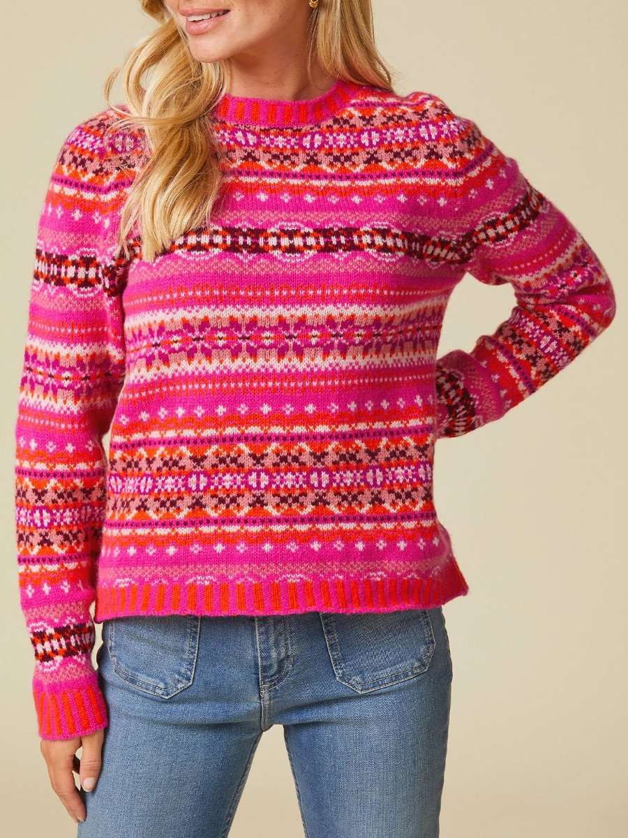 Pink Crew Neck Long Sleeve Sweater