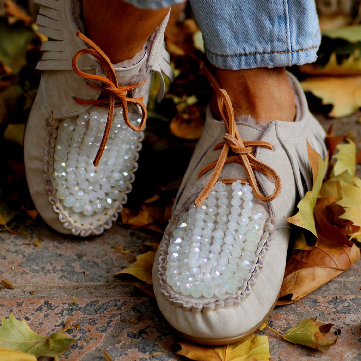 Fringe Crystal Moccasins