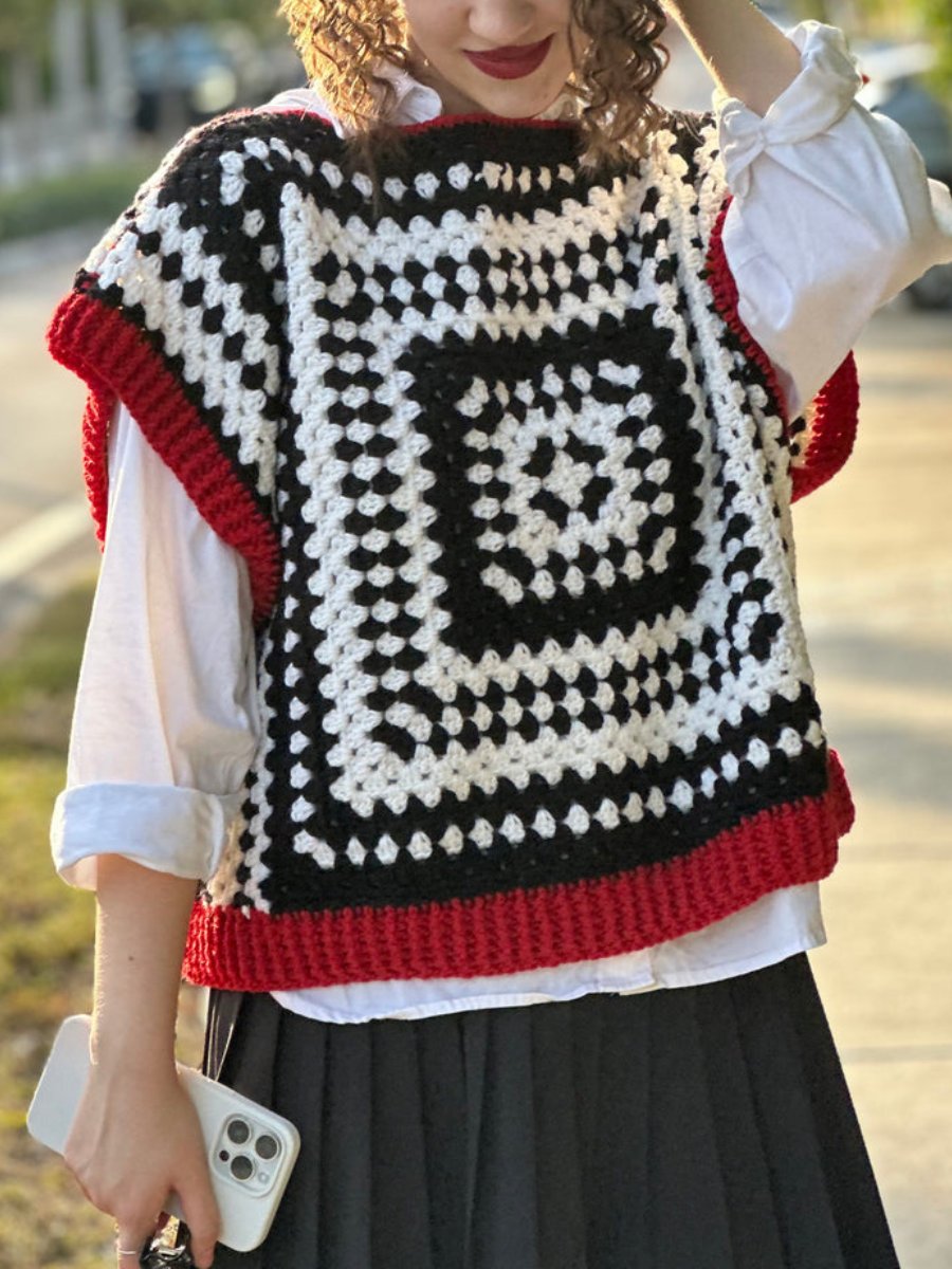 Black And White Crochet Sweater