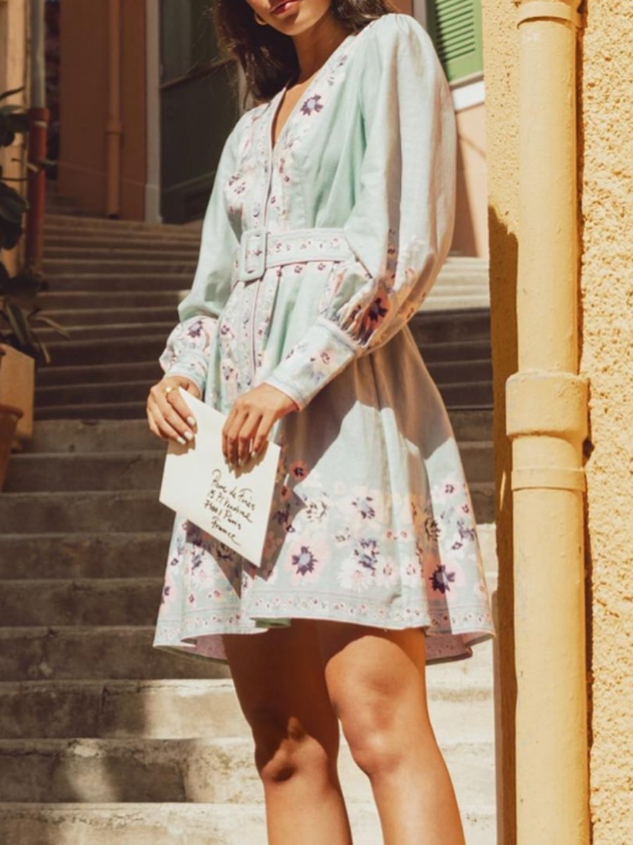 V-Neck Bohemian Print Dress