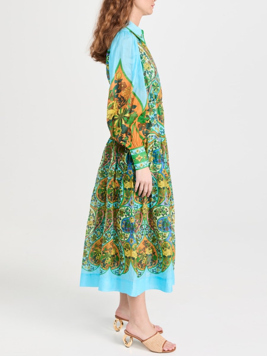 Floral Ramie Shirt Maxi Dress