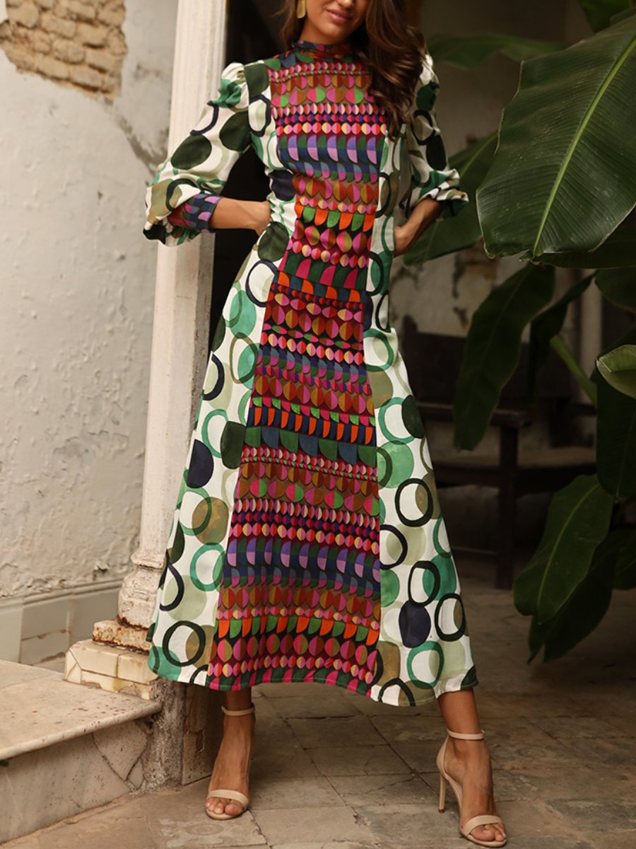 Multicolor Geometric Midi Dress