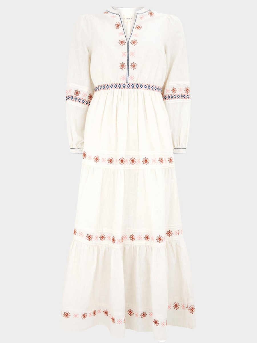 Elegance Embroidered Cotton White Maxi Dress