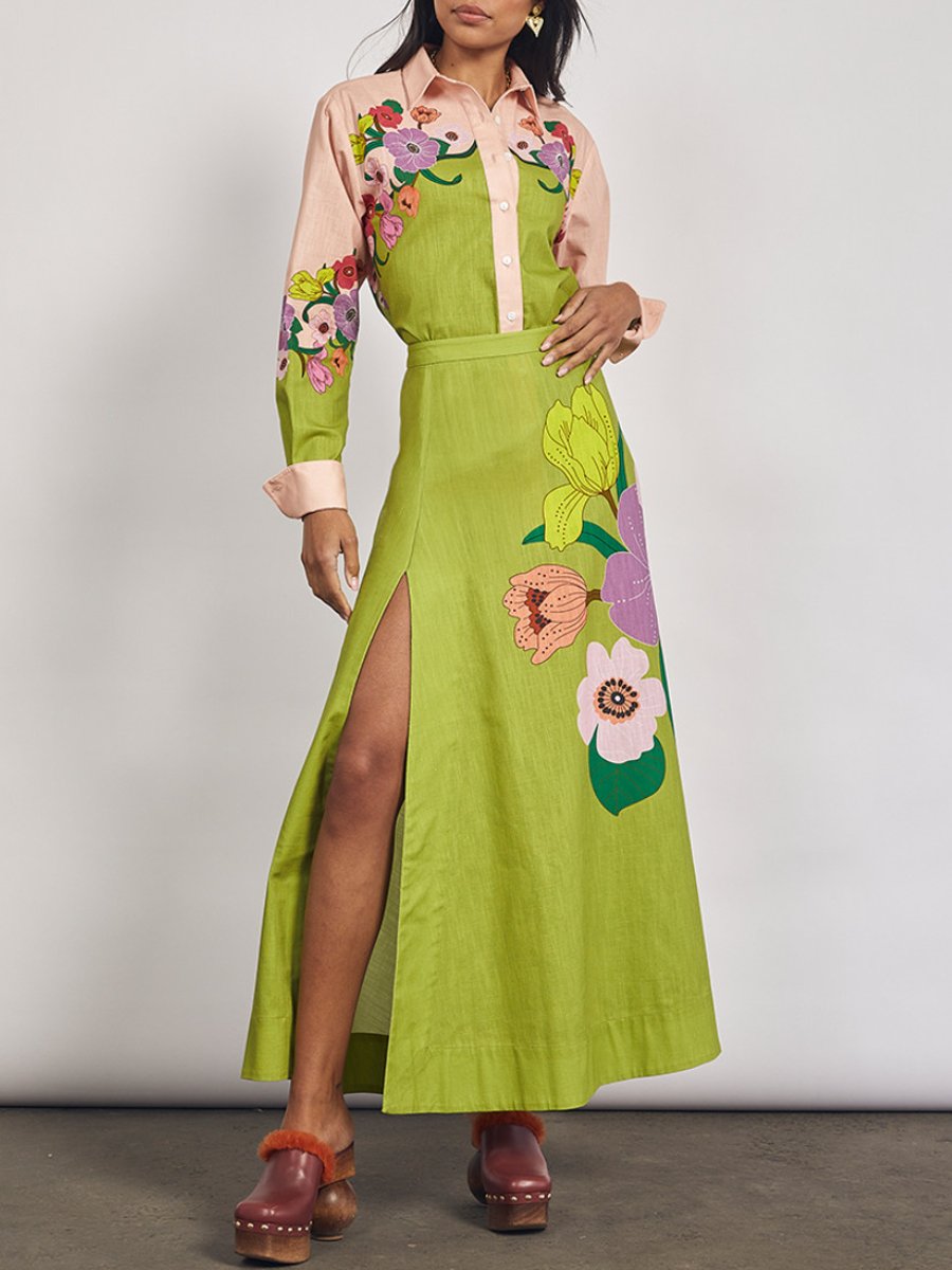 Jepel Floral Chartreuse T-Shirt With Skirt