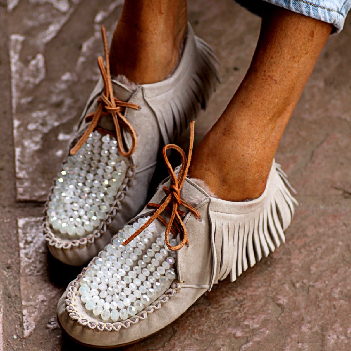 Fringe Crystal Moccasins