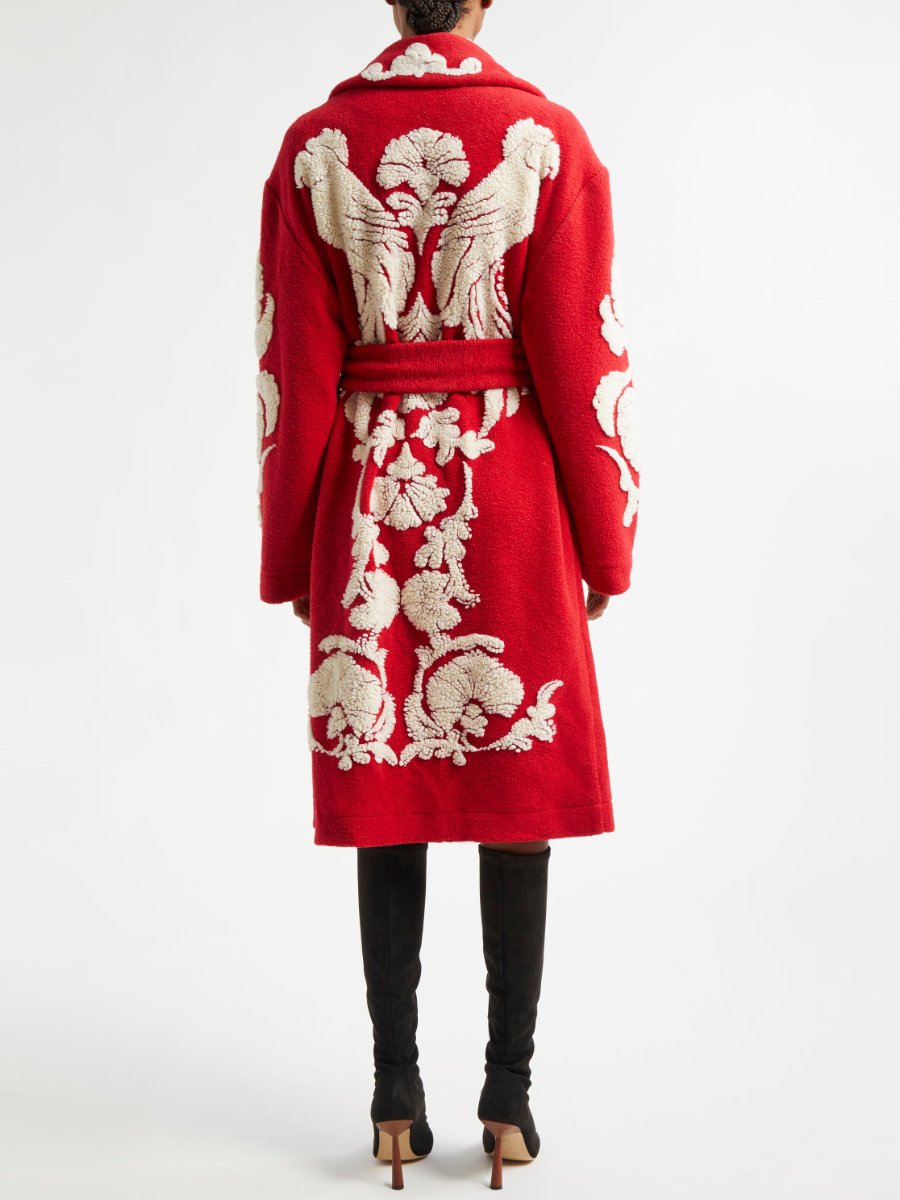 Red Sculpted Fleece Wrap Coat