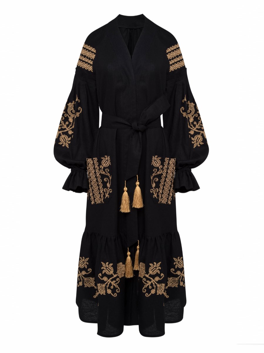 Oriental Garden Black Maxi Dress