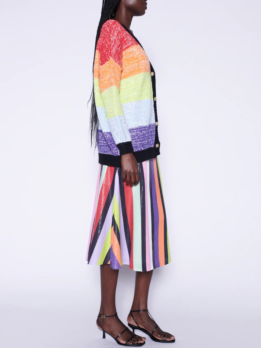 Rainbow Stripe Black Trim Cardigan