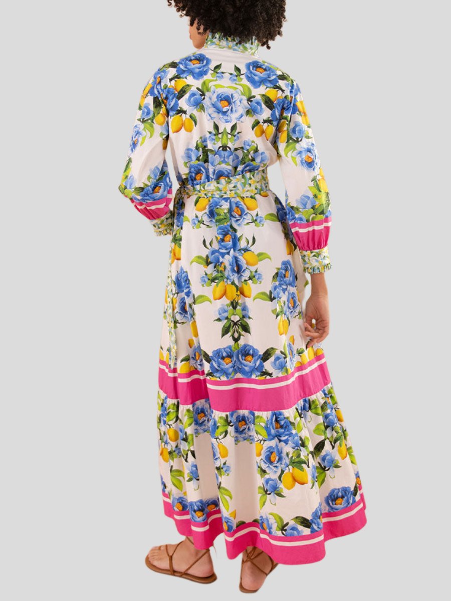 Belted Printed Cotton Poplin Maxi Shirt Dress