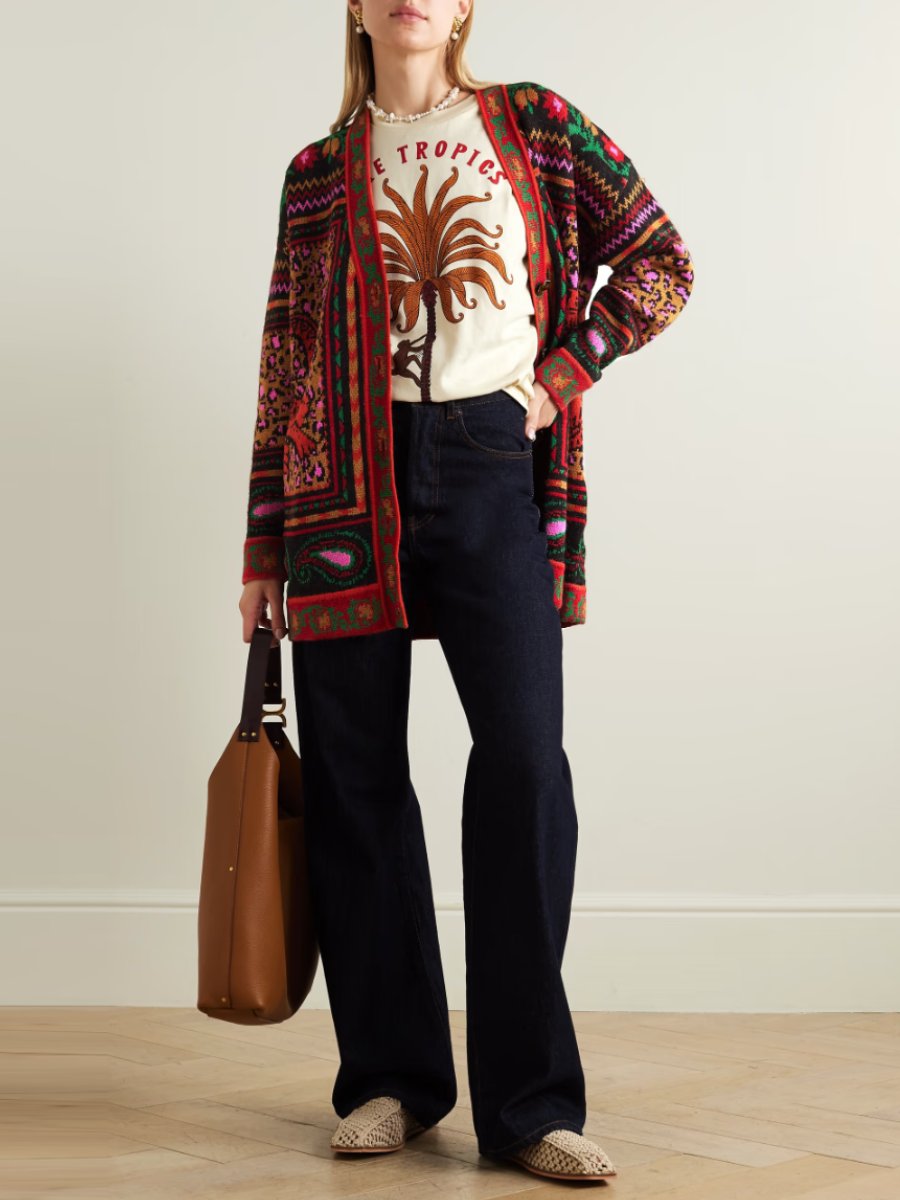 Mixed Tapestry Prints Knit Cardigan