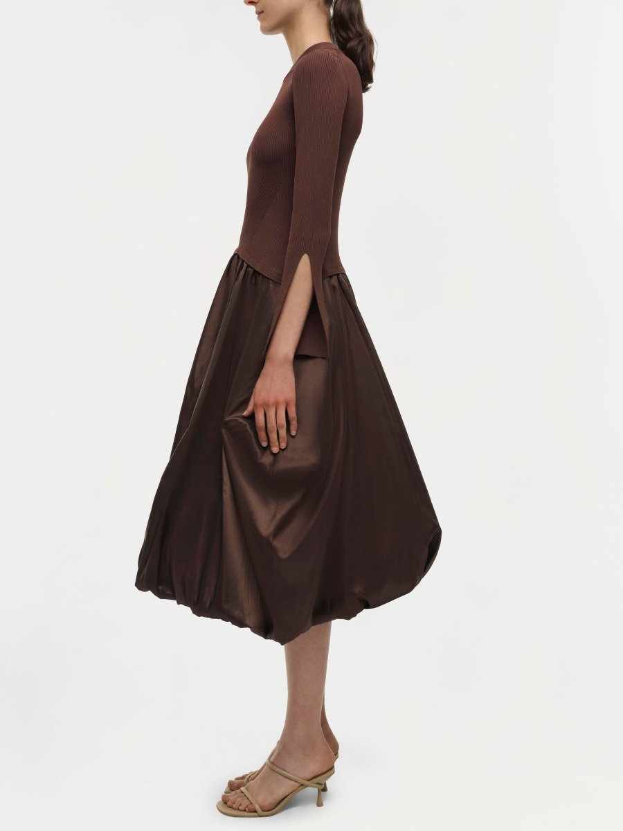 Chocolate Long Sleeve Crew Neck Midi Dress