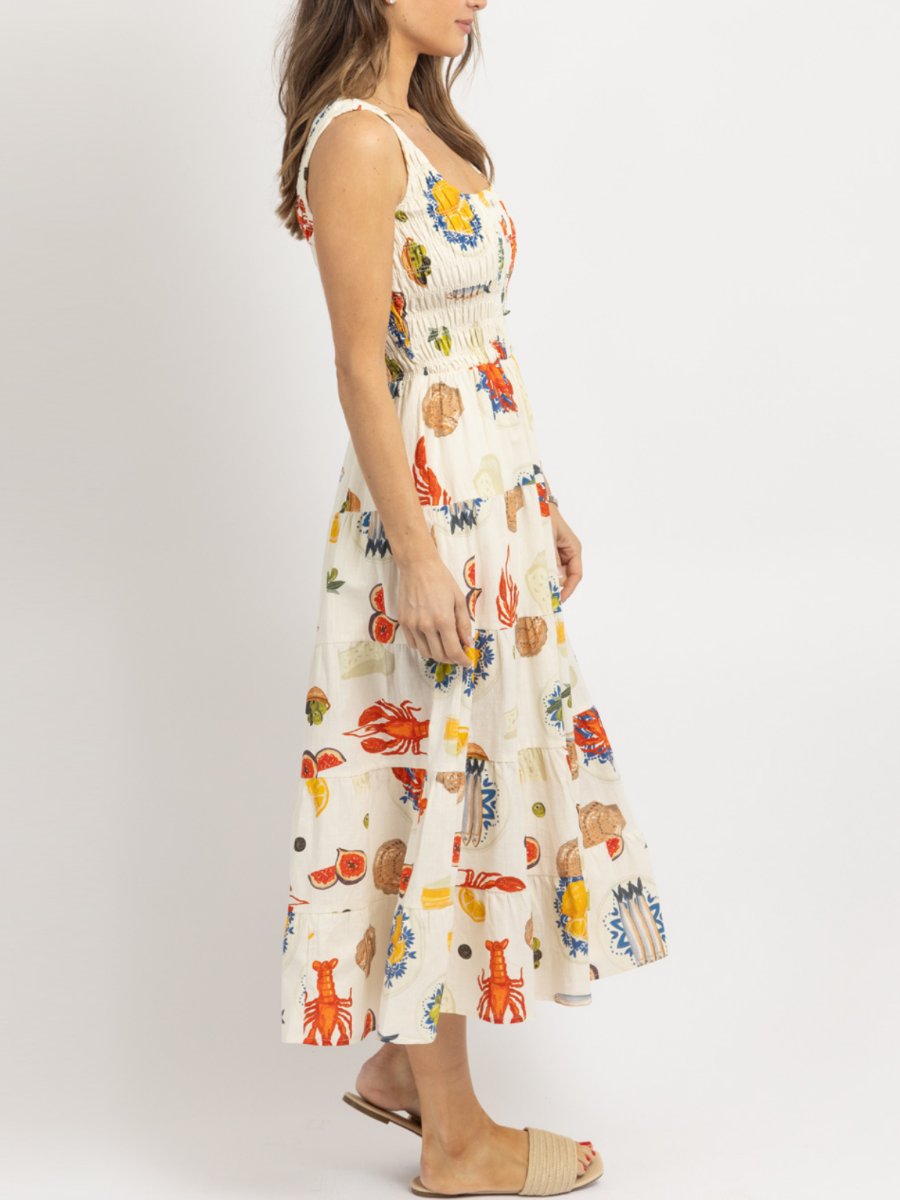 Food Print Cream Maxi Dress