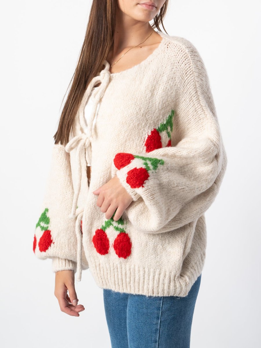 Cherry Knit Beige Cardigan