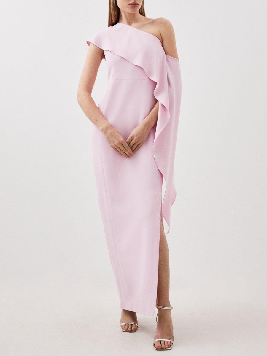 One-Shoulder Viscose Drape Maxi Dress