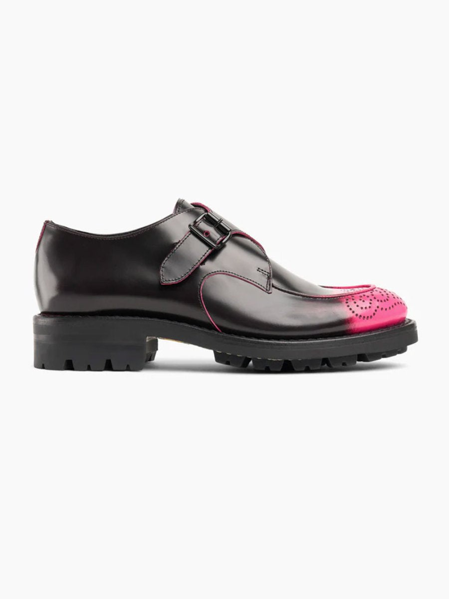 Black & Pink Burnished Leather Shoes