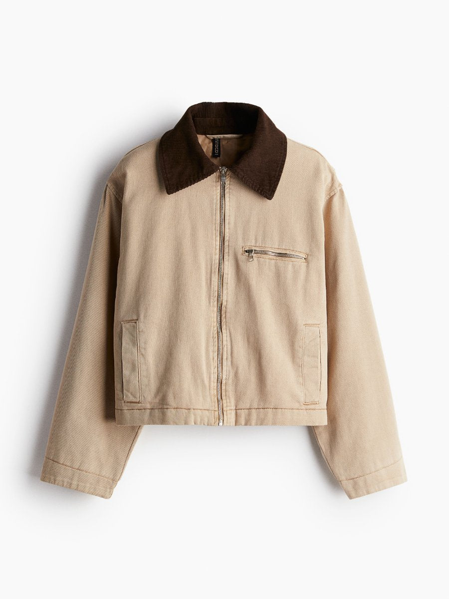 Corduroy Collar Twill Jacket