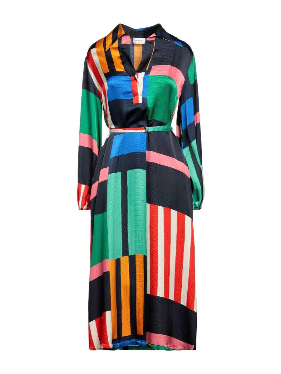 Long Sleeves Abstract Printed Midi Dress