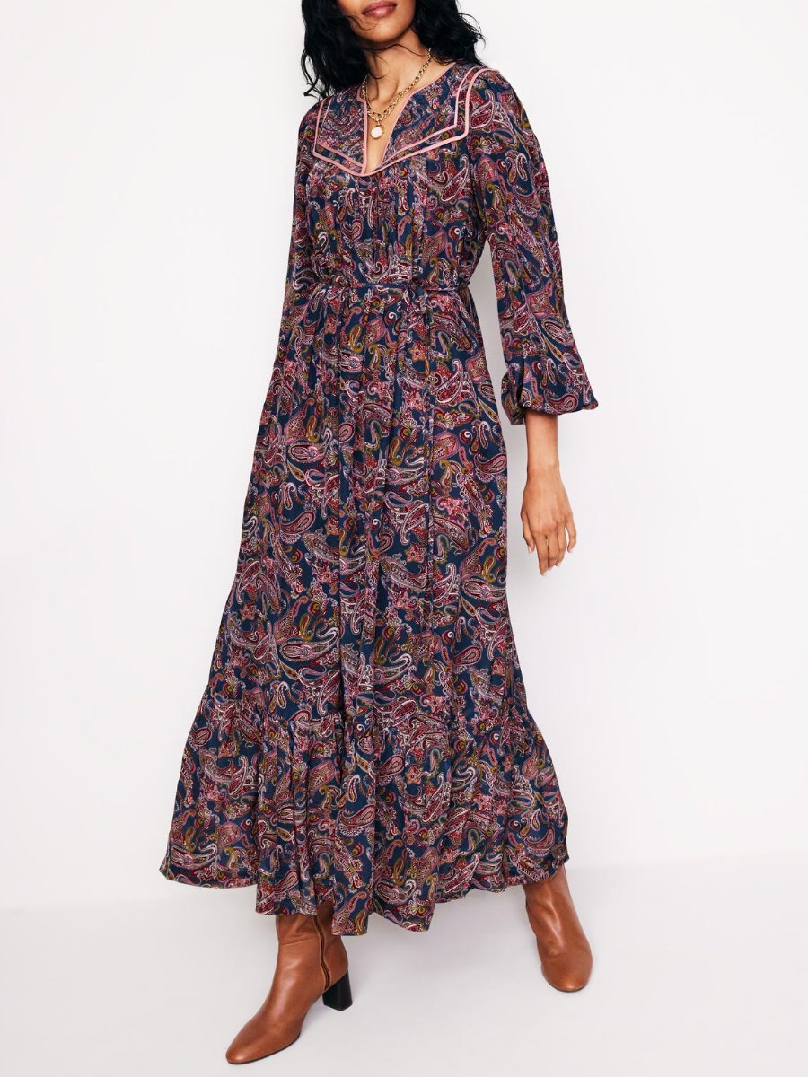 Quilted Yoke Maxi Dress