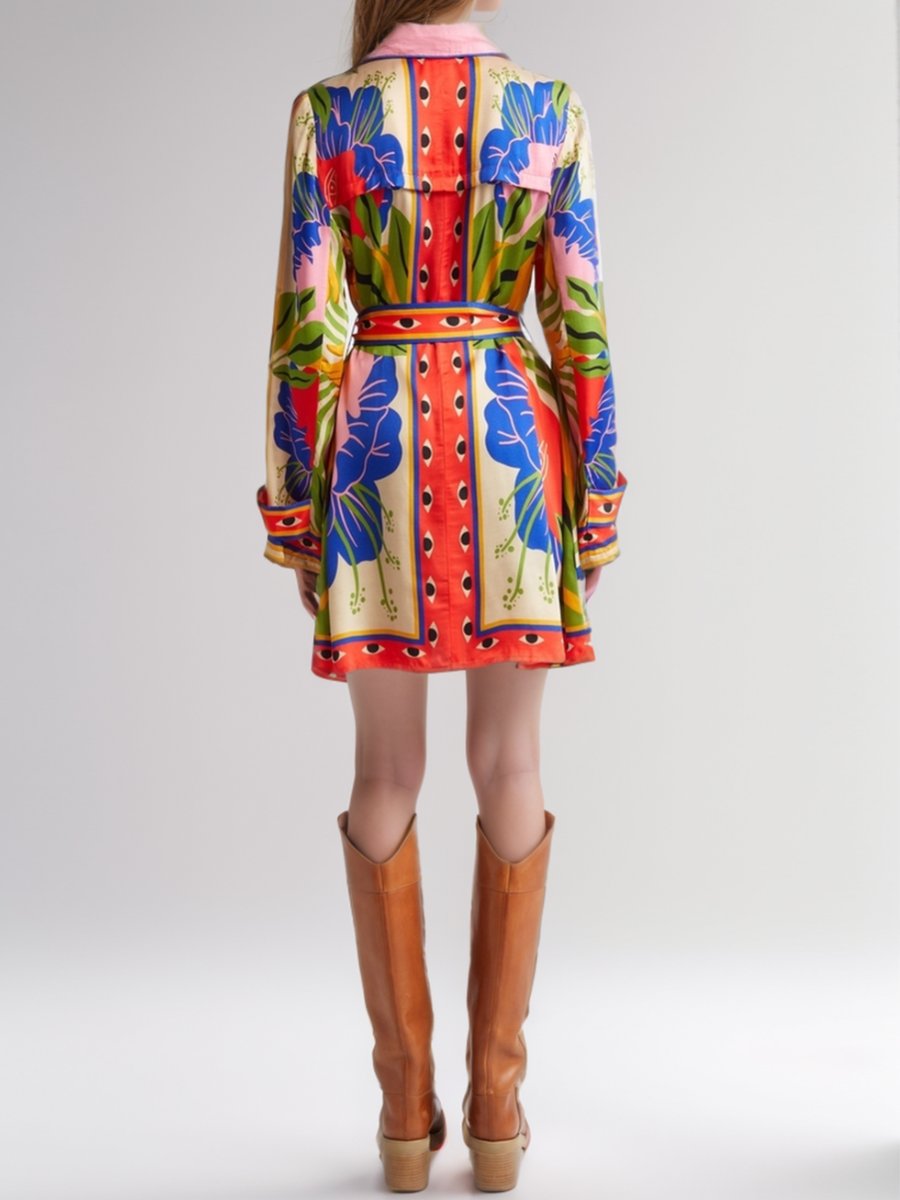 Artistic Scarf Print Mini Shirt Dress