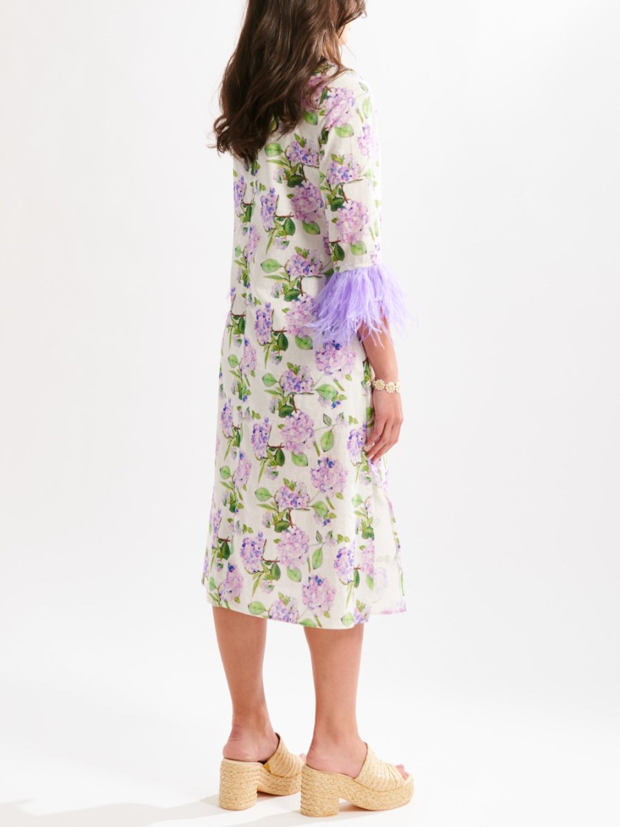 Feather Hydrangea Print Midi Dress