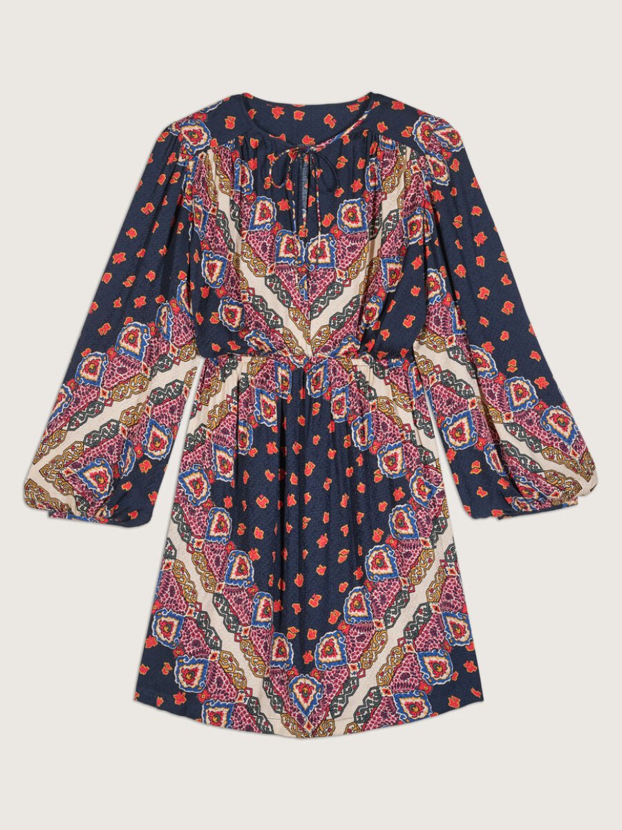 Diamond Mosaic Scarf Placement Print Mini Dress