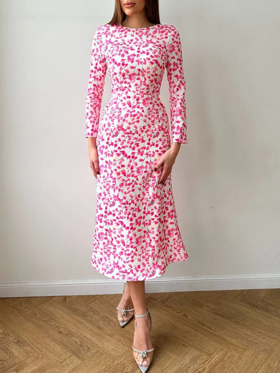 Pink Floral Print Midi Dress