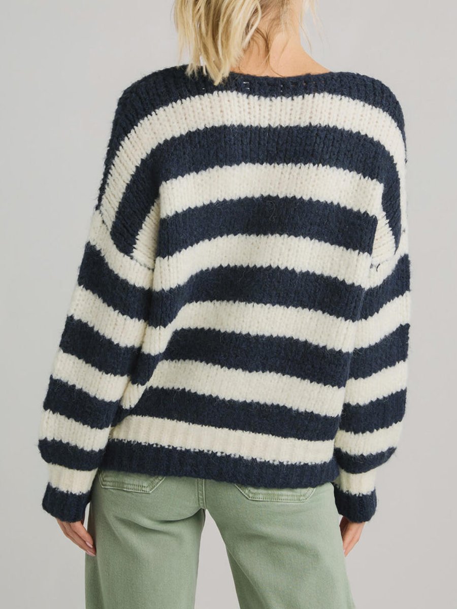 Black And White Striped Knitted Sweater