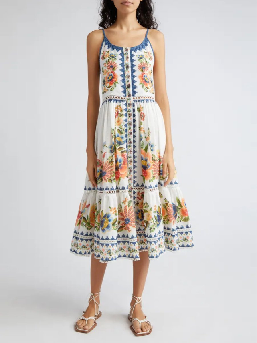 Garden A-Line Cotton Midi Dress