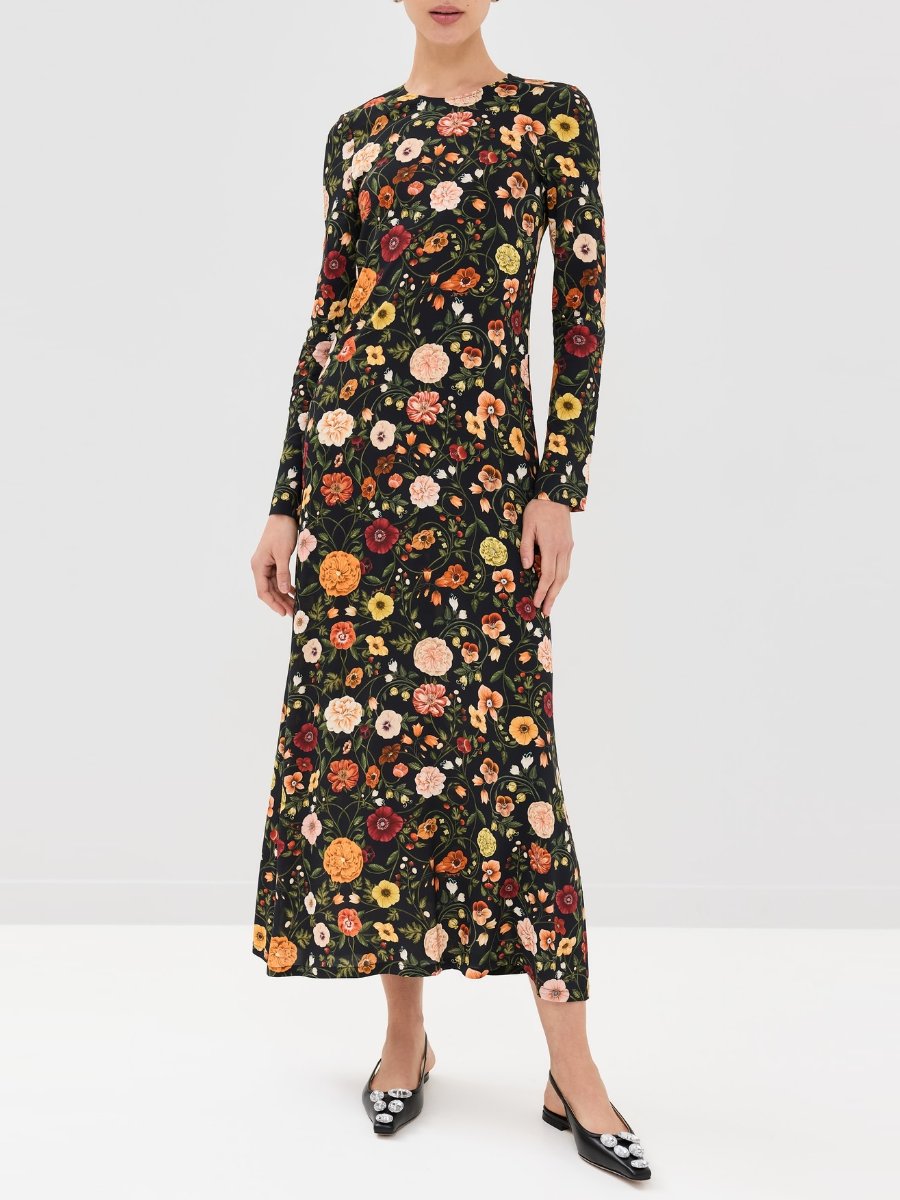 Long Sleeve Floral Swing Maxi Dress