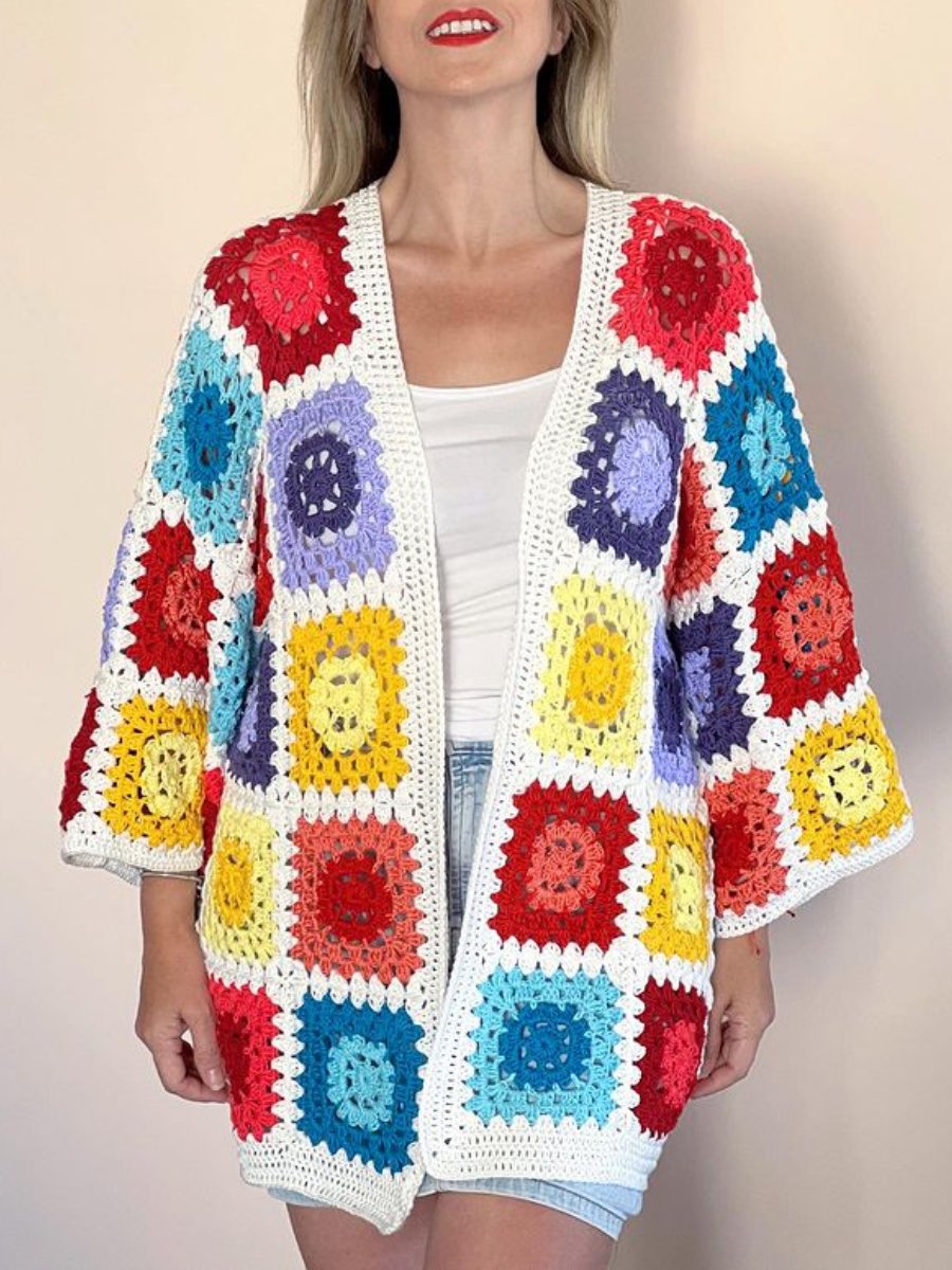 Colorful Crochet Squares Cardigan