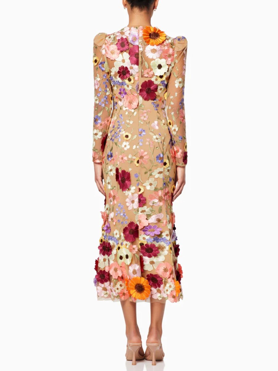 3D Floral Elegant Midi Dress