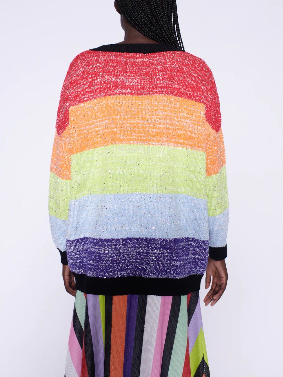 Rainbow Stripe Black Trim Cardigan