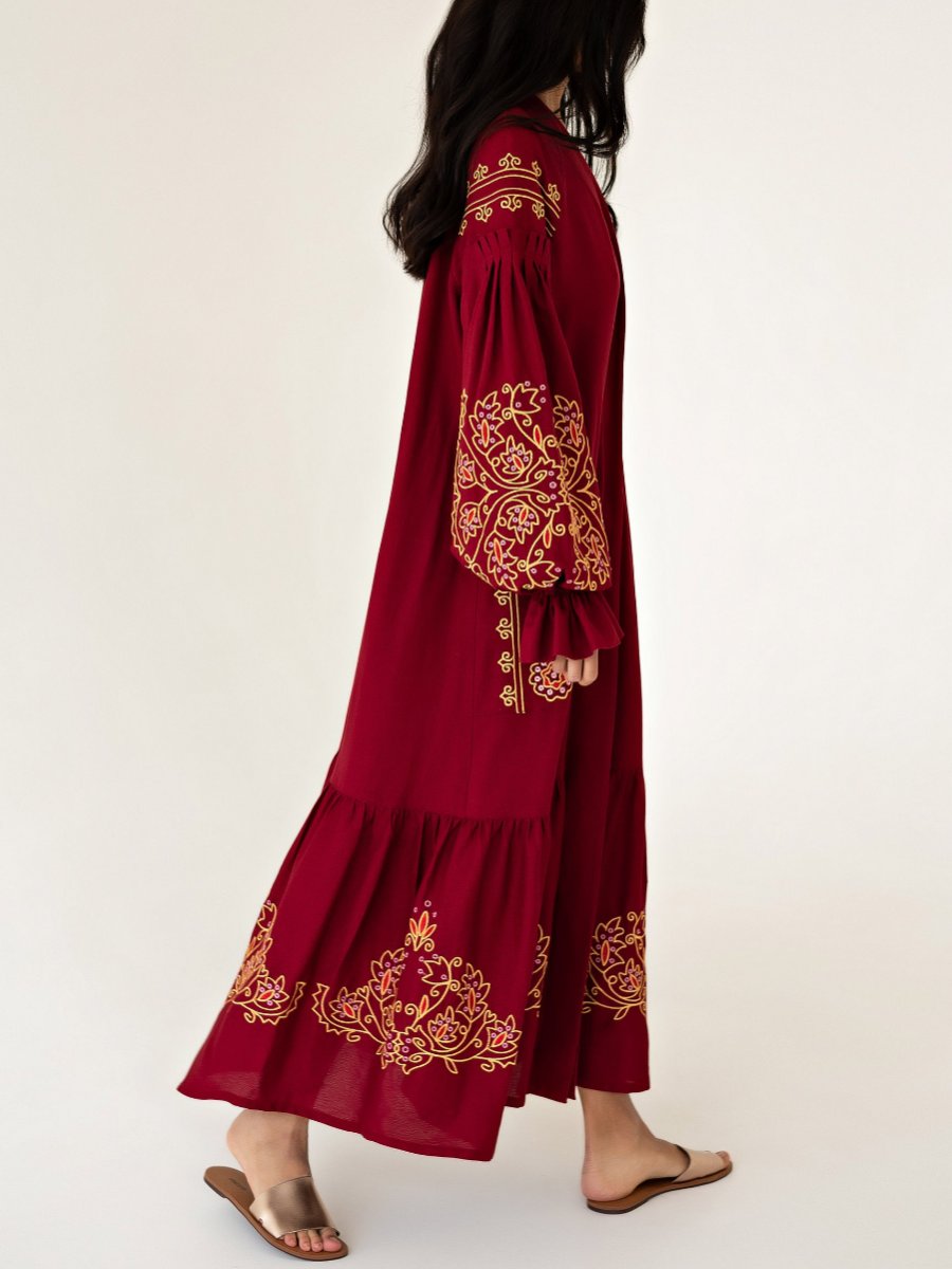 Oriental Garden Red Maxi Dress