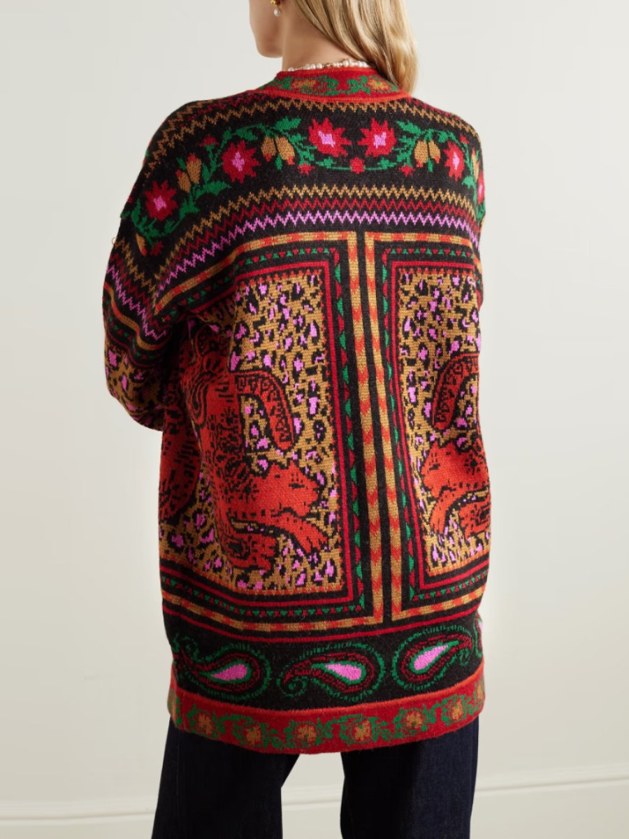 Mixed Tapestry Prints Knit Cardigan