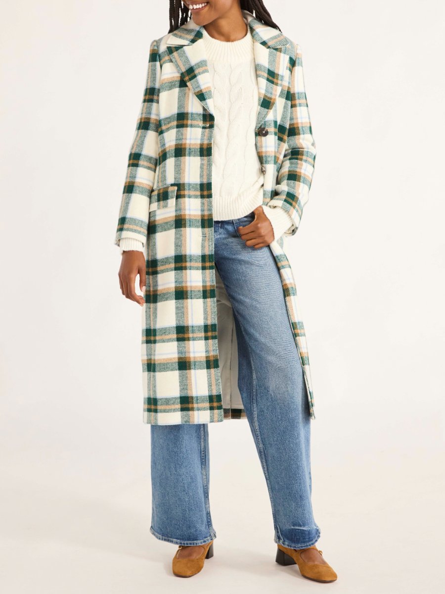 Plaid Wool Blend Long Coat