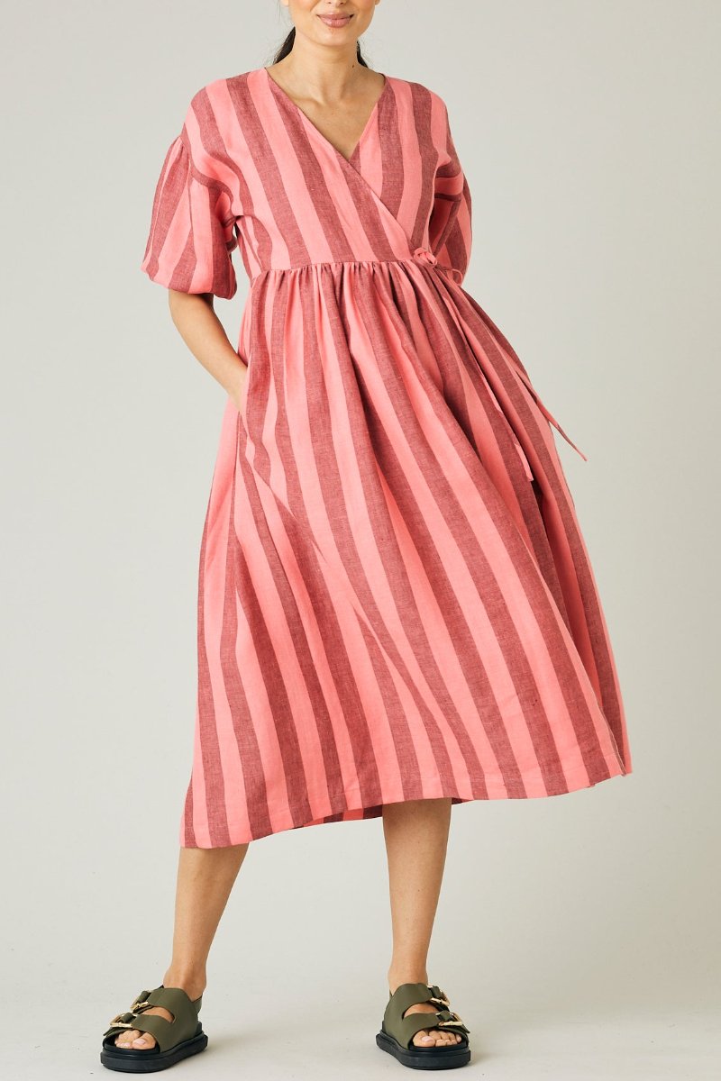 Winnie Blush Stripe Linen Midi Dress