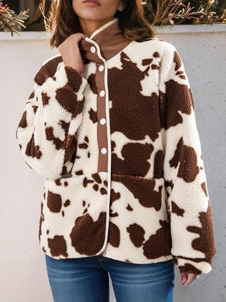 Cow Print Fleece Jacket