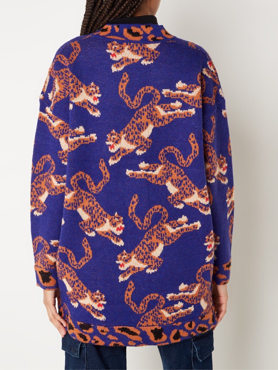 Navy Blue Leopards Knit Cardigan