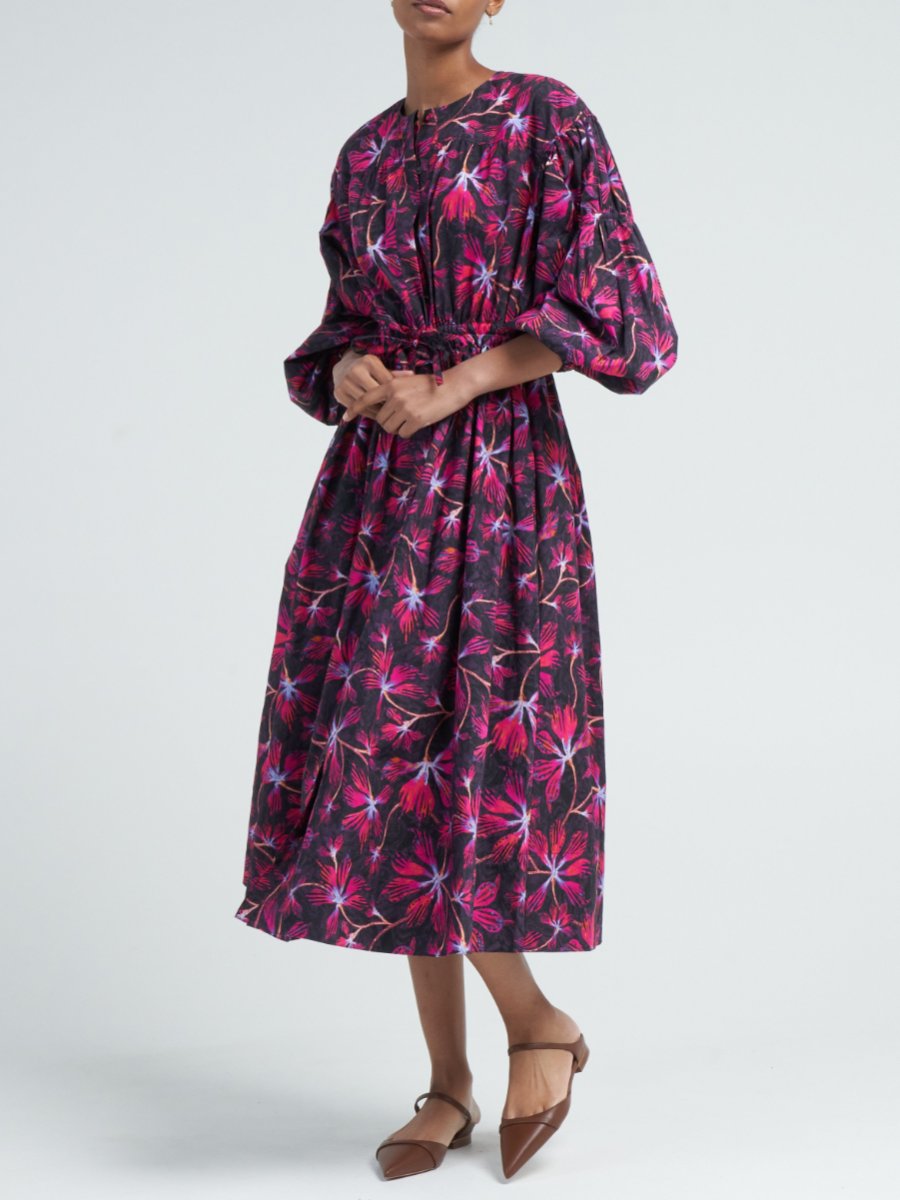 Purple Samara Floral Print Midi Dress