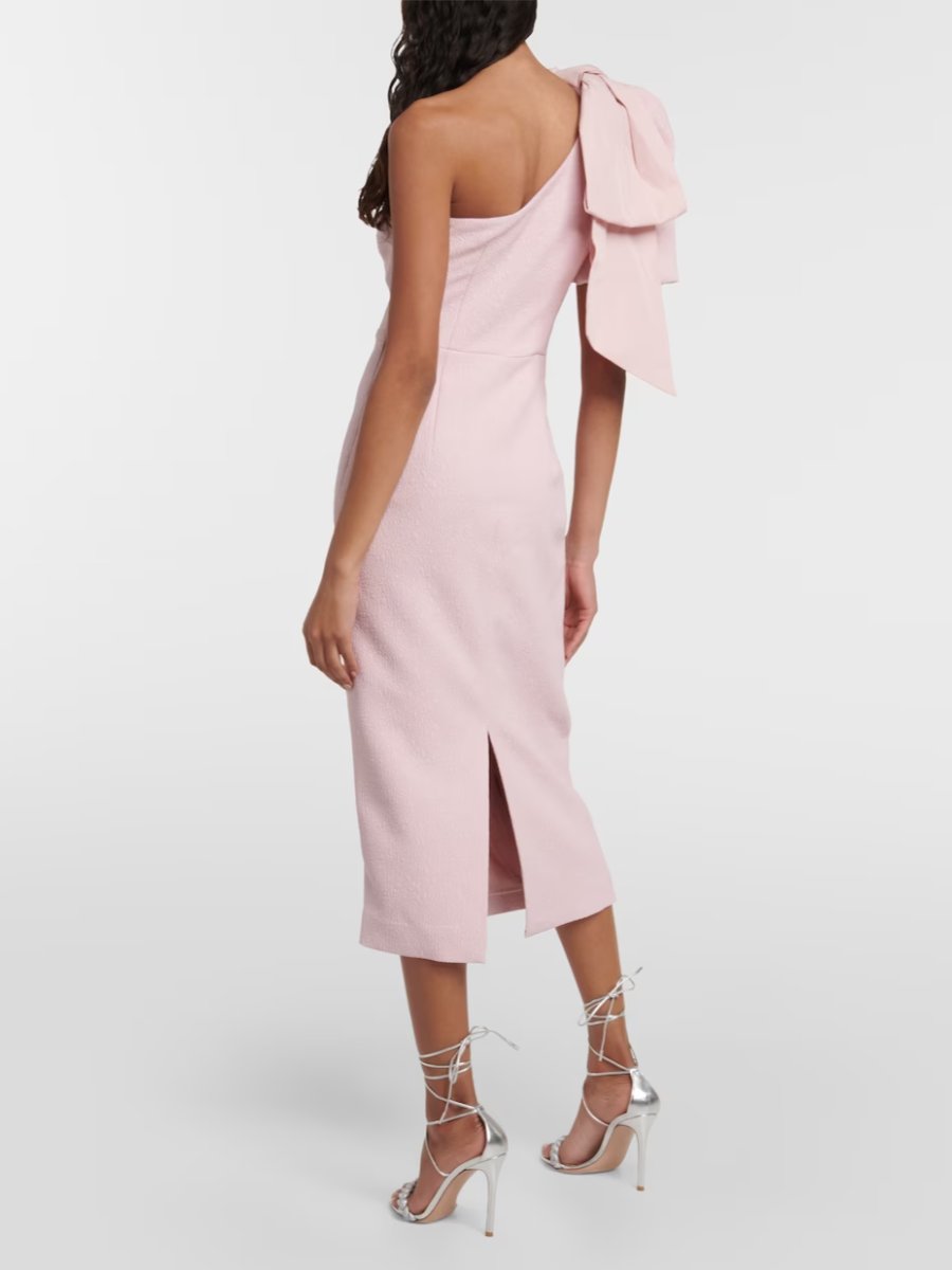 One-Shoulder Puff Sleev Midi Dress