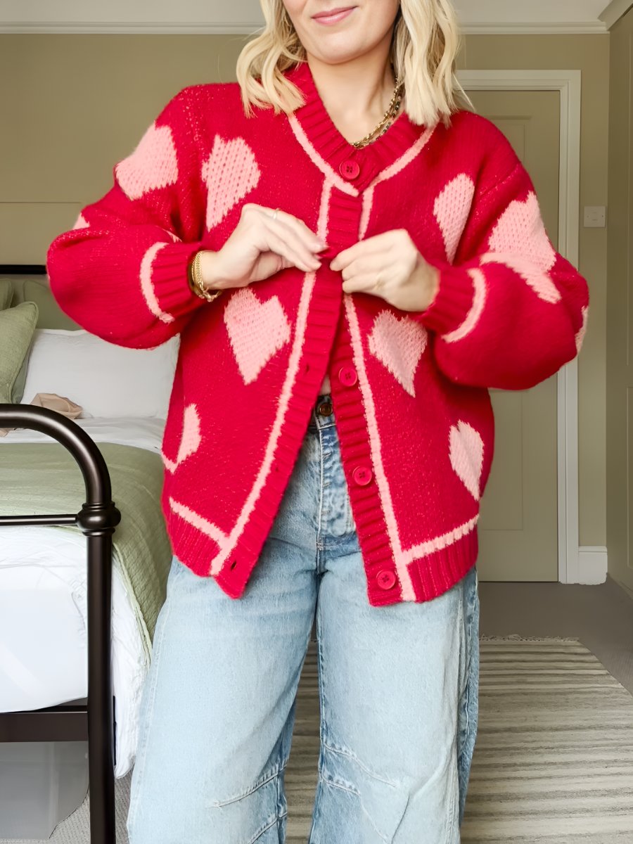 Pink Heart Red Cardigan